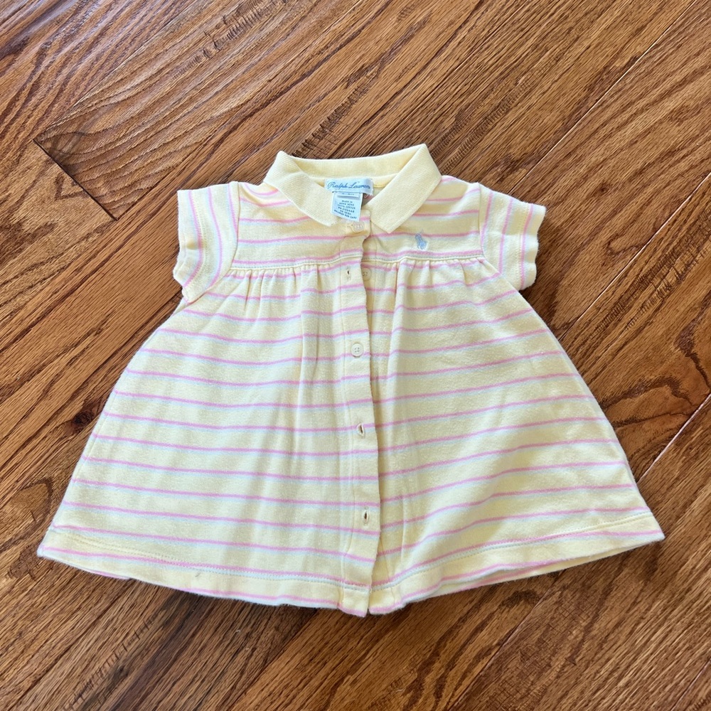 Ralph Lauren Baby Button Down Dress Yellow and Pink Striped